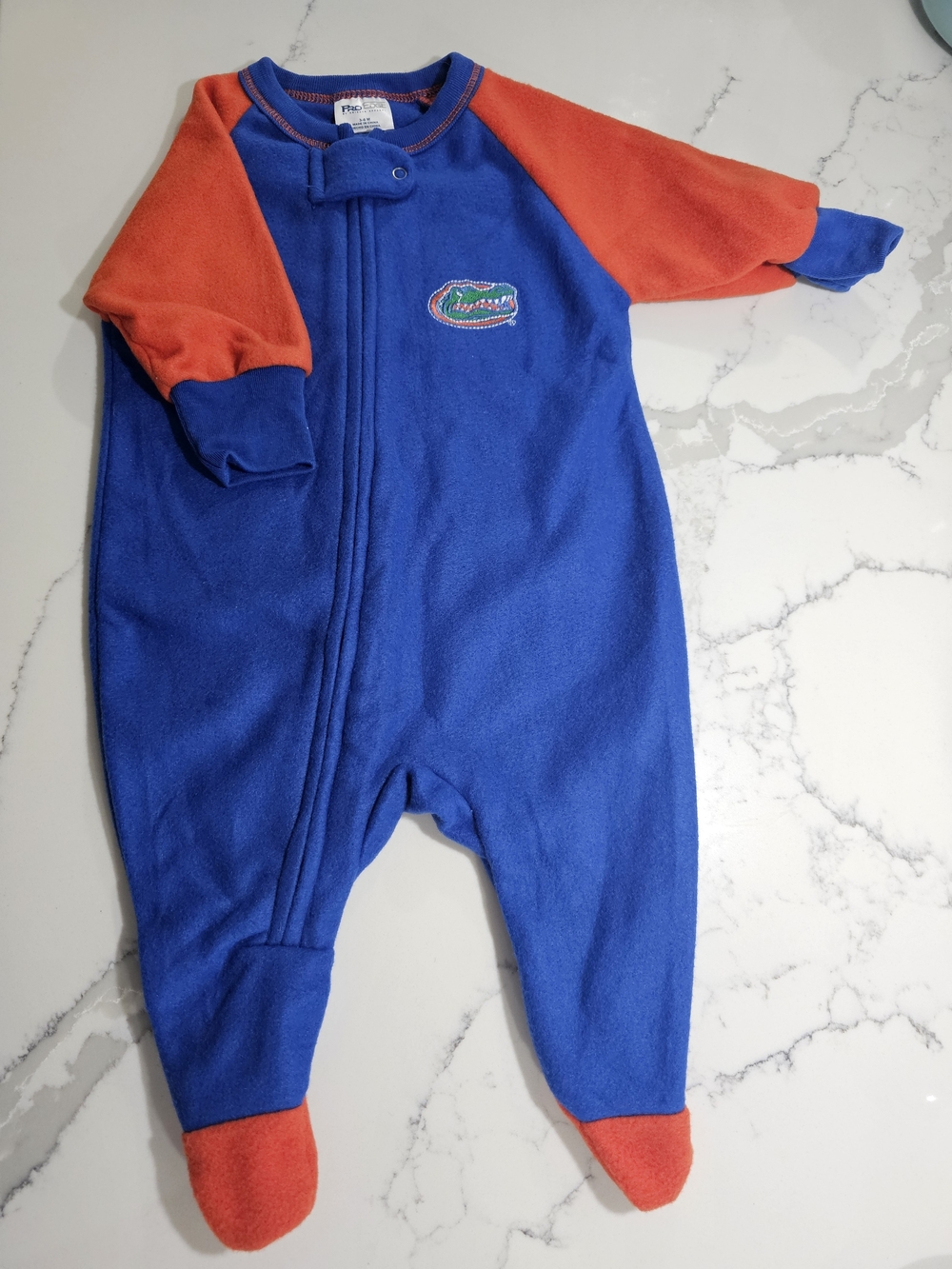 Knights Apparel Gator Orange and Blue Fleece Kids One-Piece Footie 3 - 6 months